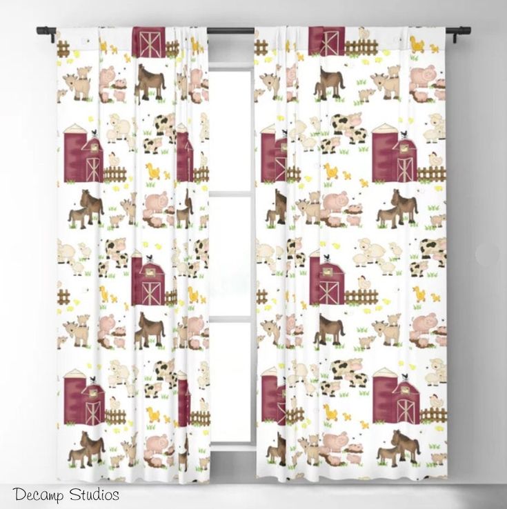 a window curtain with farm animals on it