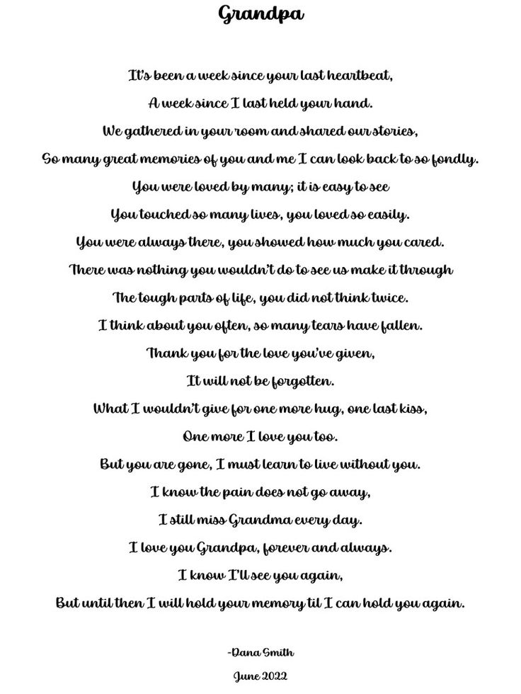 a poem written in black and white with the words grandpa