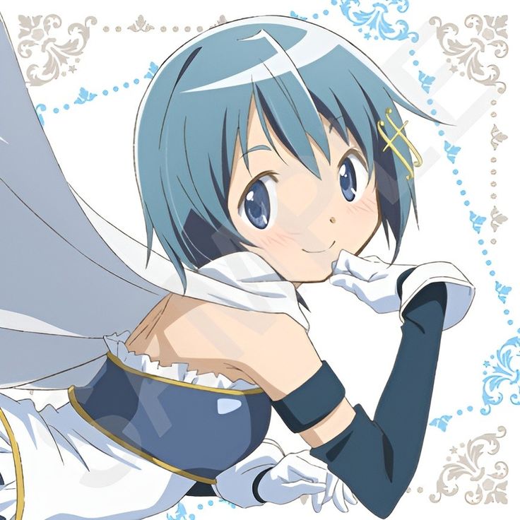 an anime character with blue hair and angel wings