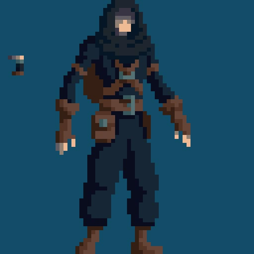 a pixel art image of a man in black and brown