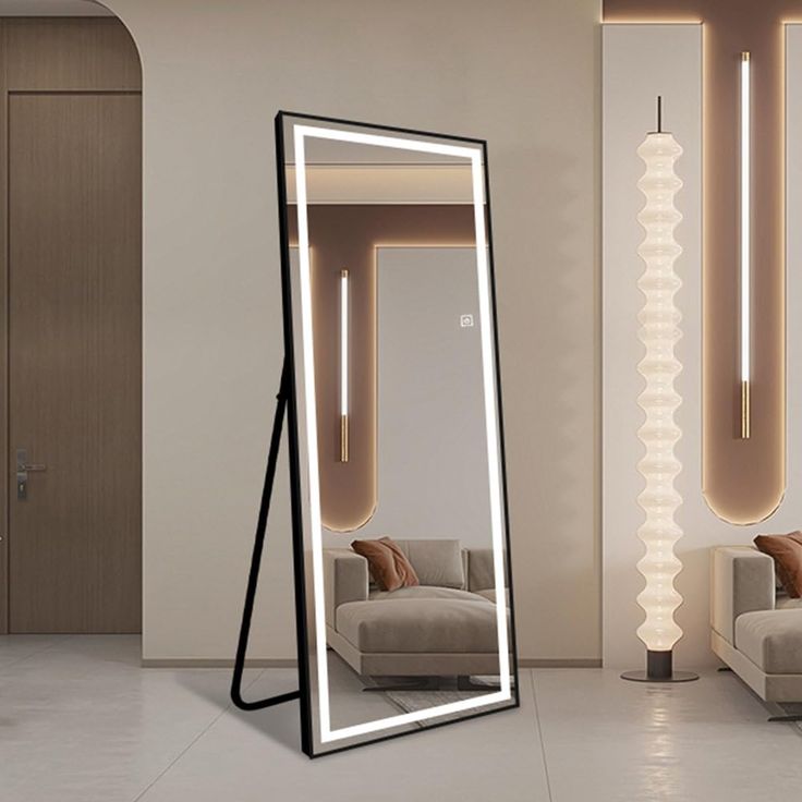 PRICES MAY VARY. Full length mirror light adjustable black frame led - 3 color lighting modes and adjustable dimming. Short touch the button to change the colour temperature into white light / warm light / yellow light. Long touch it to adjust the brightness LED lighted full body mirror energy-efficient with 50,000 hours lifetime and Aluminum Alloy frame with original edge-sealing technology, lasting and more durable HD & Explosion proof - the full body mirror with lights is clear more HD. The s Full Body Mirror With Lights, Big Mirror In Bedroom, Full Length Mirror With Lights, Stand Up Mirror, Full Length Mirror Stand, Mirrors Black, Long Mirror, Floor Standing Mirror, Big Mirror