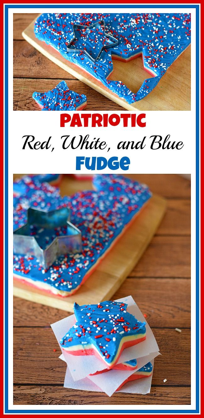 patriotic red, white and blue fudge cake with sprinkles on it