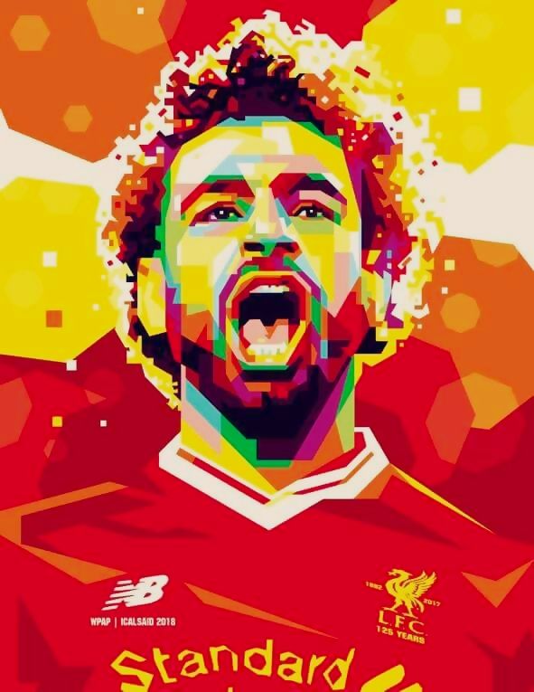 a man with his mouth open in front of a red and yellow background that says liverpool