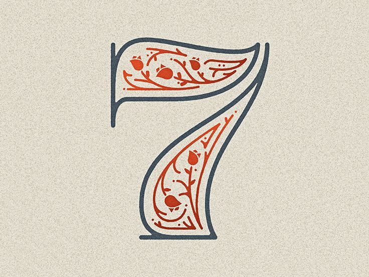 the number seven is made up of red and blue designs on a white paper background