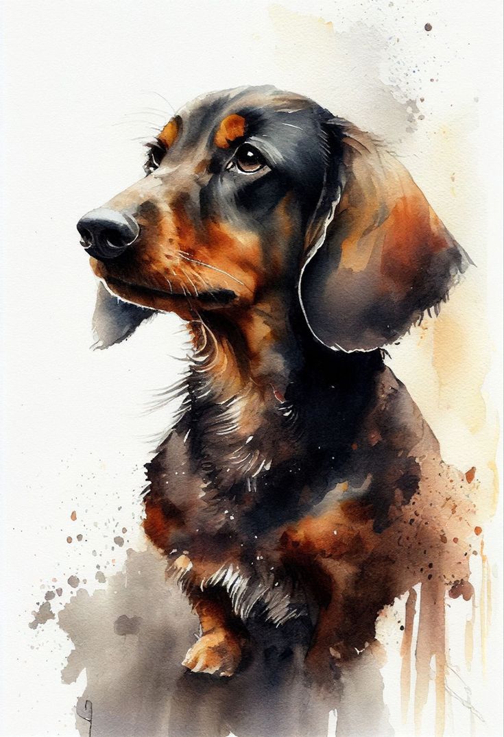 a watercolor painting of a dachshund dog