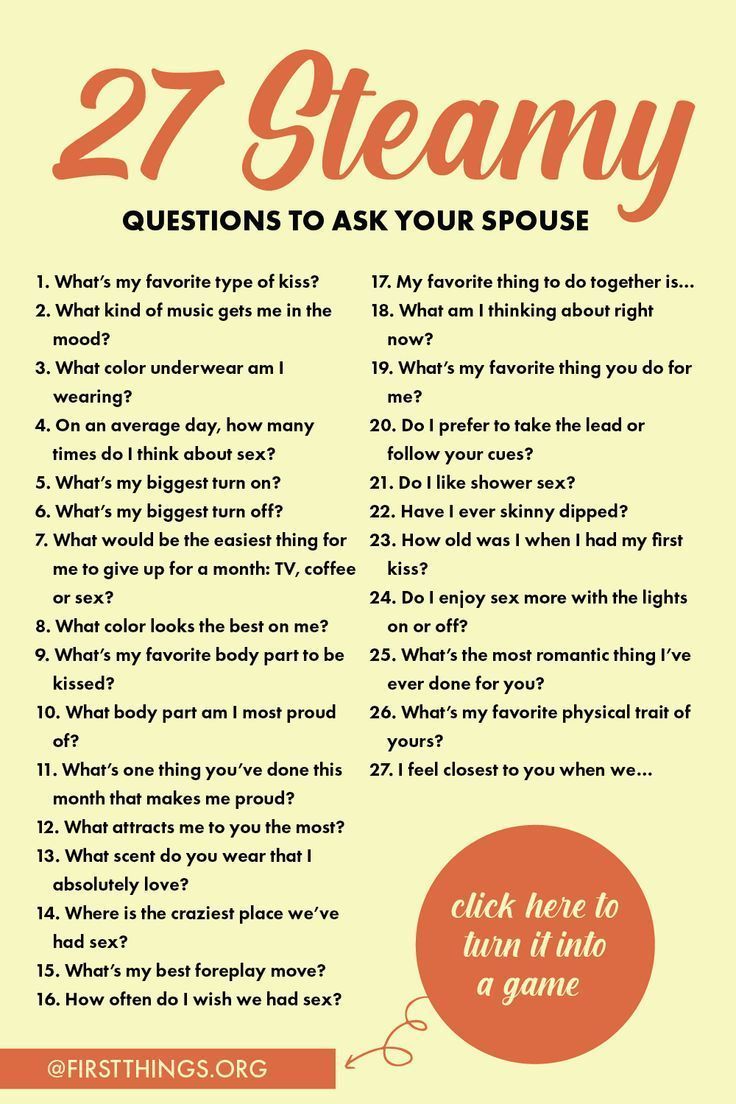 27 steamy questions to ask your spouse Places To Go For Valentines Day, Steamy Questions To Ask, Questions To Ask Your Spouse, The Newlywed Game, Things To Do With Your Boyfriend, Deep Conversation Topics, Date Night Games, Creative Date Night Ideas, Newlywed Game