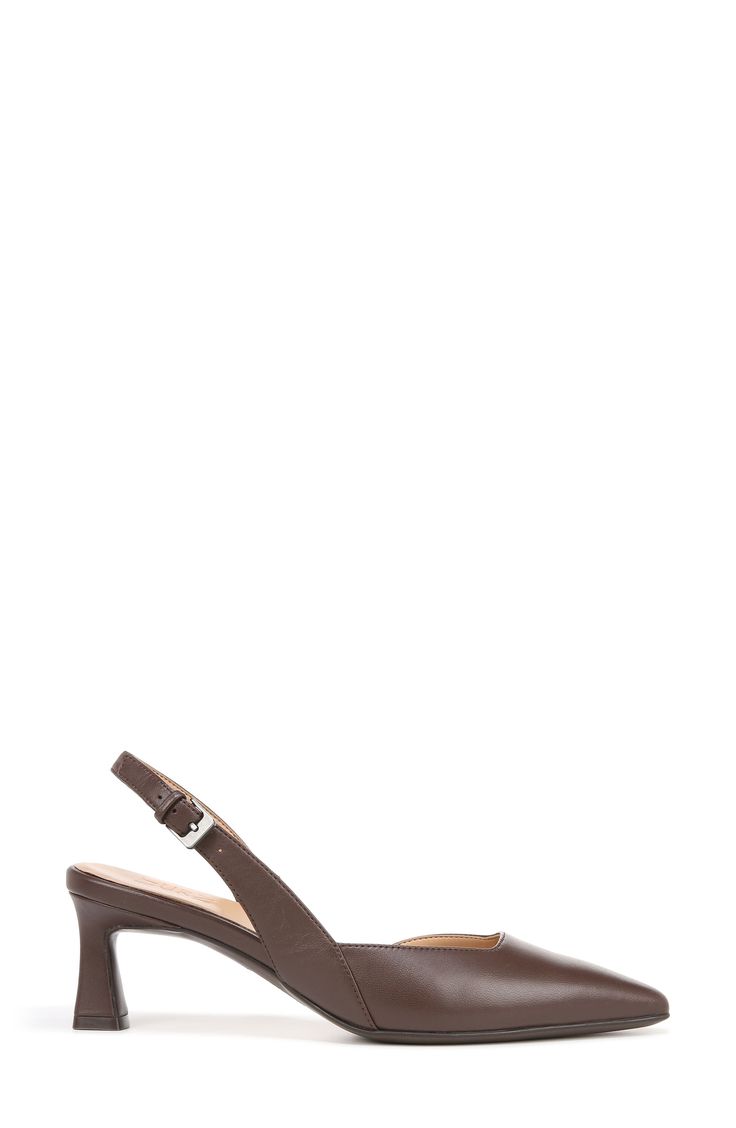 Featuring a pointy toe and just-right heel, this slingback pump with a cushioned footbed adds a graceful finish to any look. 2 1/4" heel Cushioned footbed with Contour+ Comfort technology Leather upper/synthetic lining and sole Imported Brown Slingback Pumps With 4-inch Heel For Work, Brown Slingback Heels For Work, Brown Slingback Pumps With Sculpted Heel For Work, Classic Brown Slingback Pumps With Heel Strap, Classic Brown Slingback Pumps With Low Heel, Brown Pointed Toe Slingback Pumps For Evening, Brown Slingback Pumps For Work, Brown High Heel Slingback Pumps For Work, Brown Pointed Toe Slingback Pumps For Work