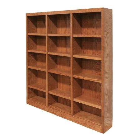 a wooden bookcase with six shelves on the front and one shelf in the back