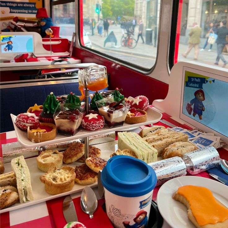 a table filled with lots of food and drinks