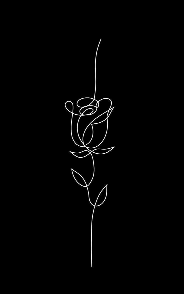 a line drawing of a flower on a black background