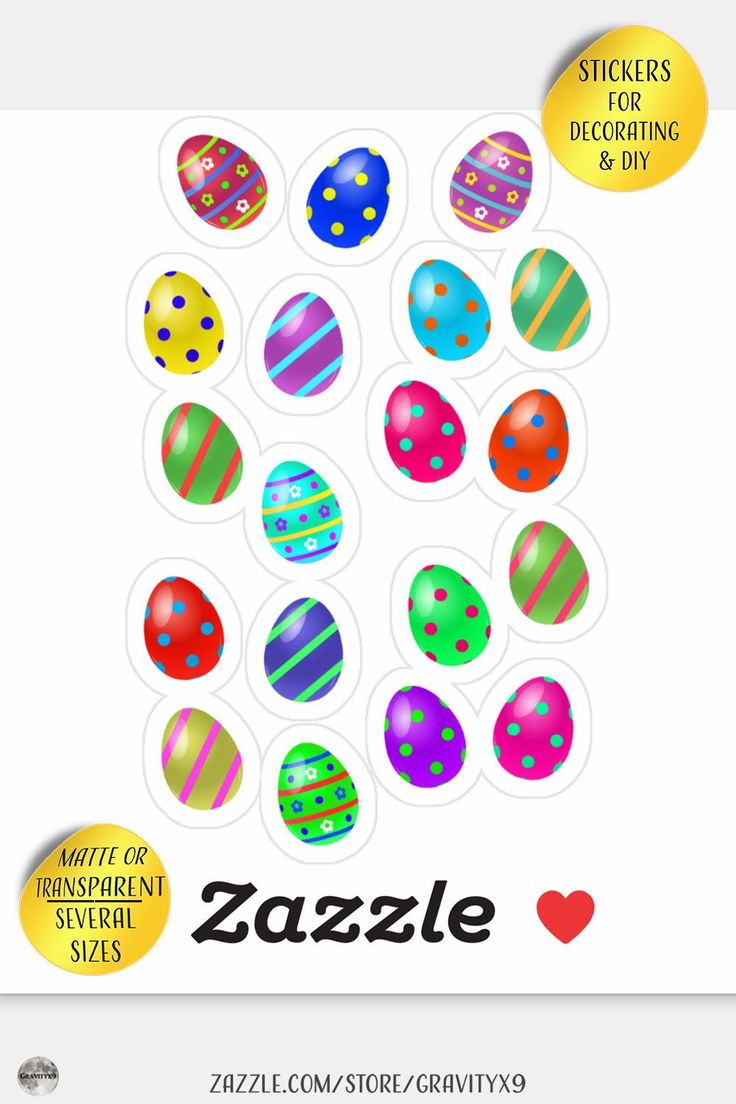 an easter egg sticker with the word zazzle on it and colorful eggs in different colors