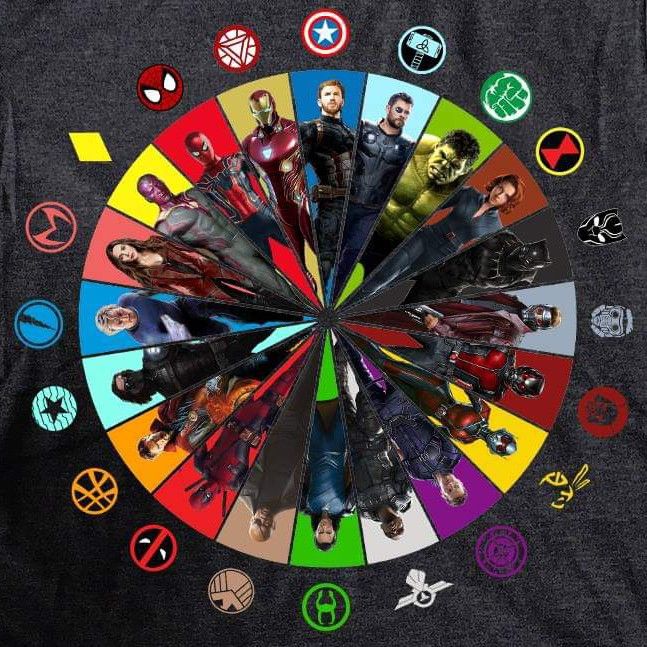 an image of the avengers logo on a t - shirt with many different symbols around it