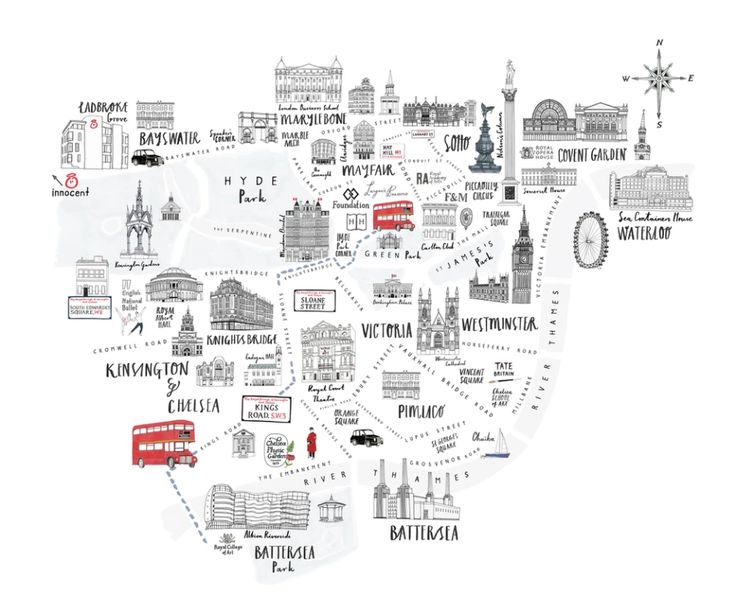 an illustrated map of london with all the major attractions and places to see in it