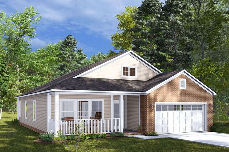 this is an artist's rendering of a two - bedroom, one - story home