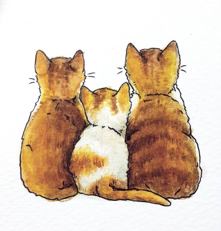 two cats sitting next to each other on top of a white paper sheet with watercolors