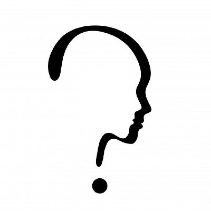 a black and white silhouette of a person's head with a question mark on it