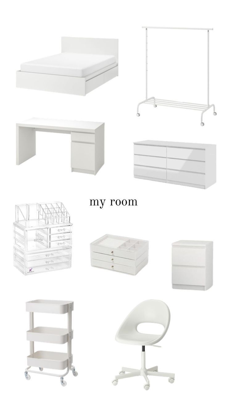 white furniture is shown with the words my room above it