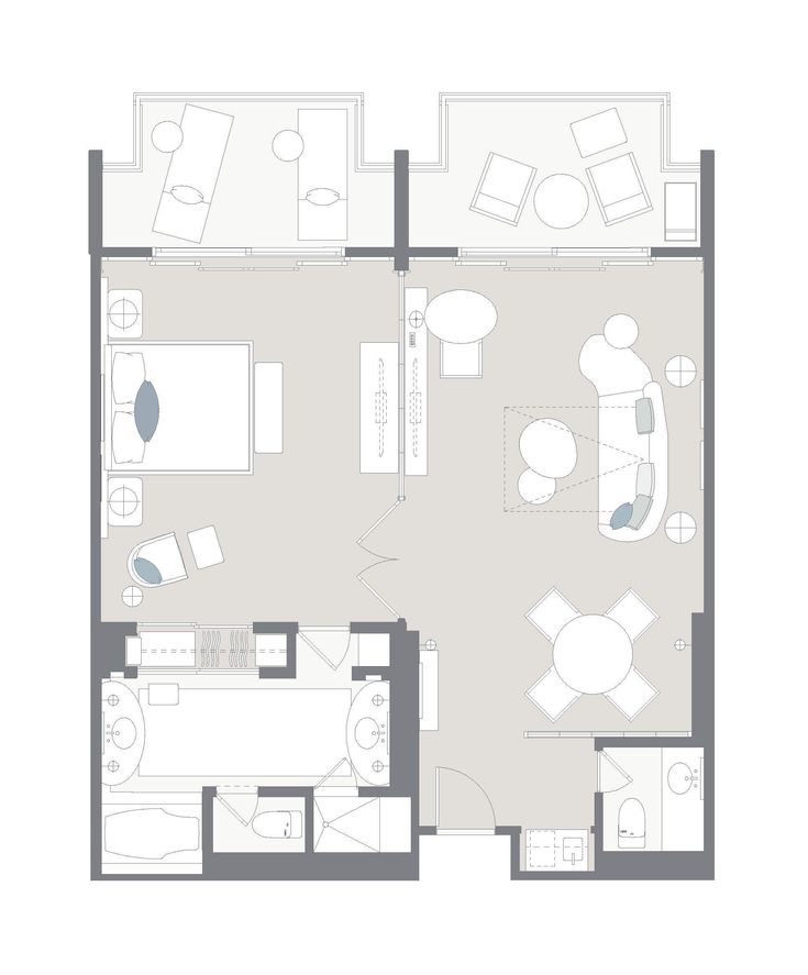 the floor plan for a studio apartment with two beds and one living room in it