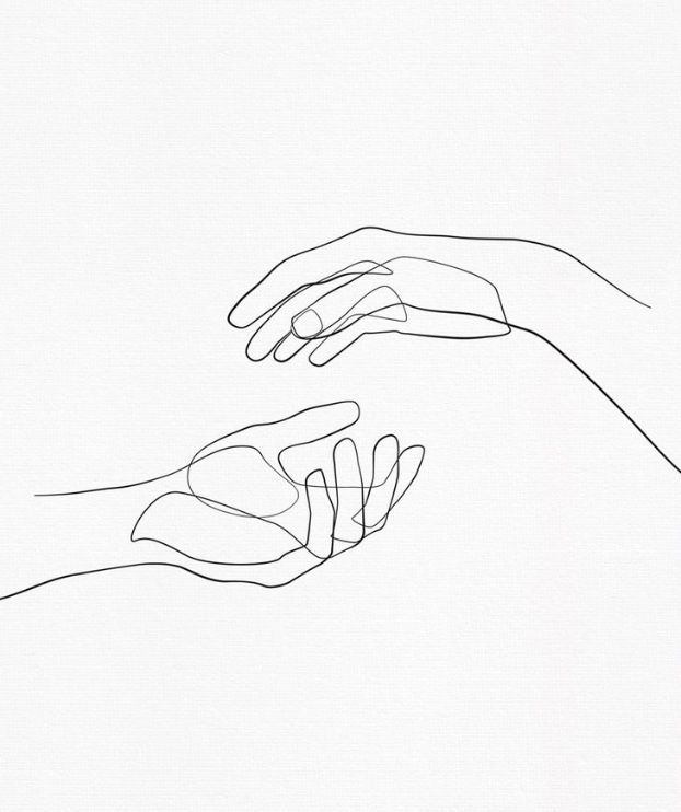 two hands reaching for each other over a white background