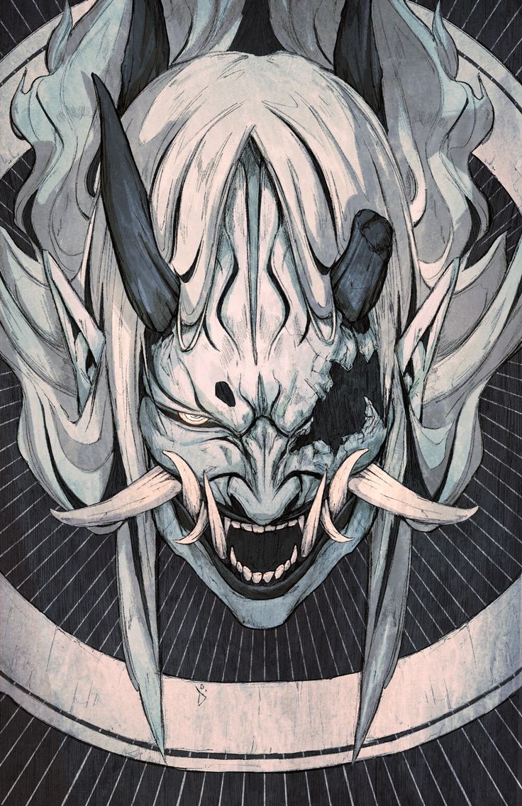 a drawing of a demon with horns on it's head