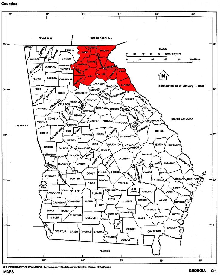 a map of the state of georgia with all states and major roads in black and white