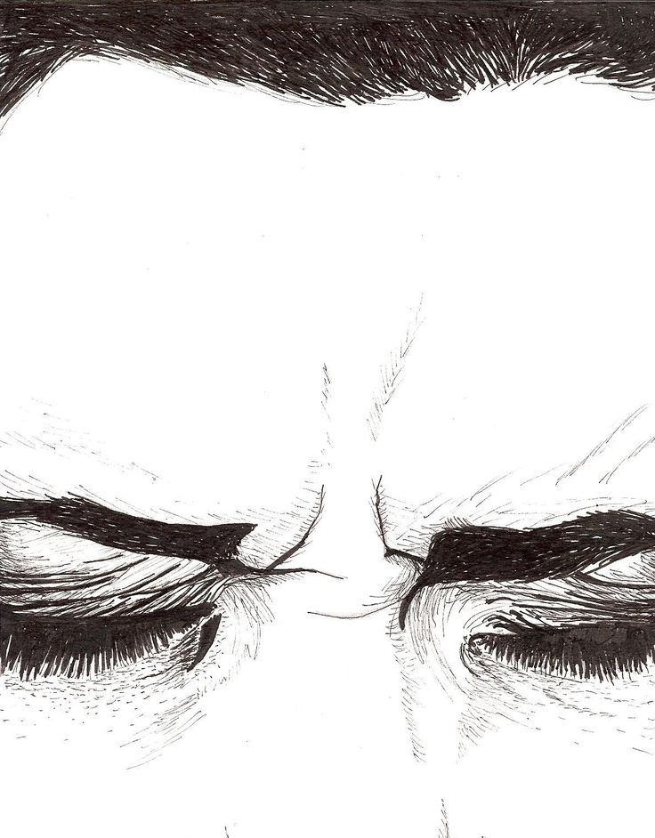 a drawing of the eyes of a man with dark hair and long eyelashes, in black and white