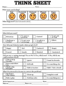 a printable sheet with three different emoticions and the words think sheet on it