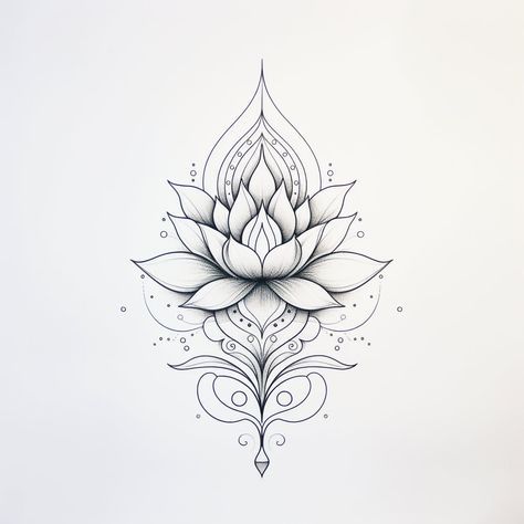 a black and white drawing of a lotus flower on a white paper background with water droplets