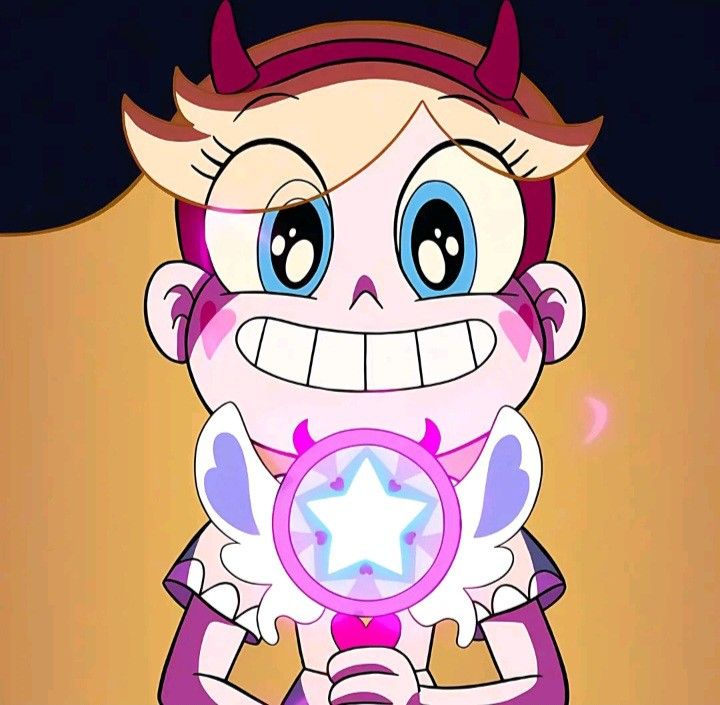 a cartoon character is holding a star in her right hand and smiling at the camera