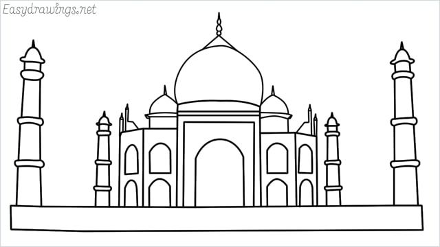 an outline drawing of the taj muscari mosque in india, with its minas