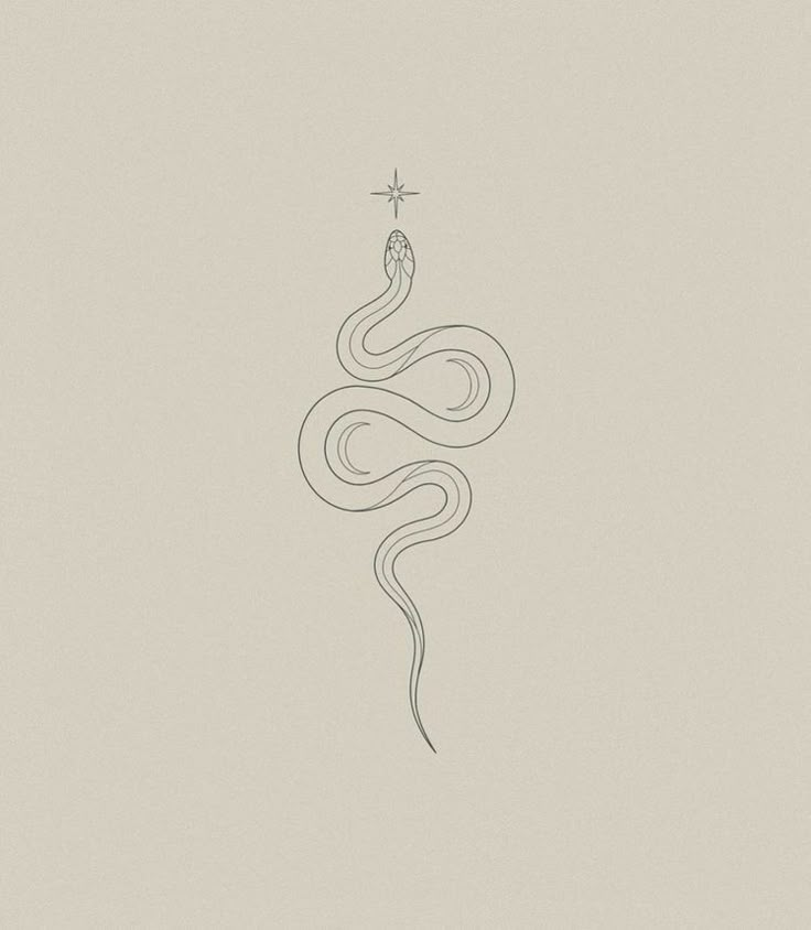 a line drawing of a snake with a star above it's head on a beige background