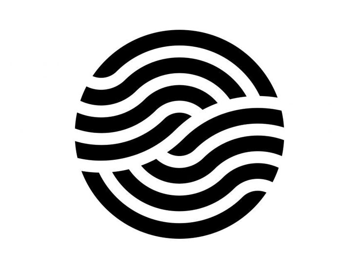 an abstract black and white logo with wavy lines in the shape of waves on a white background