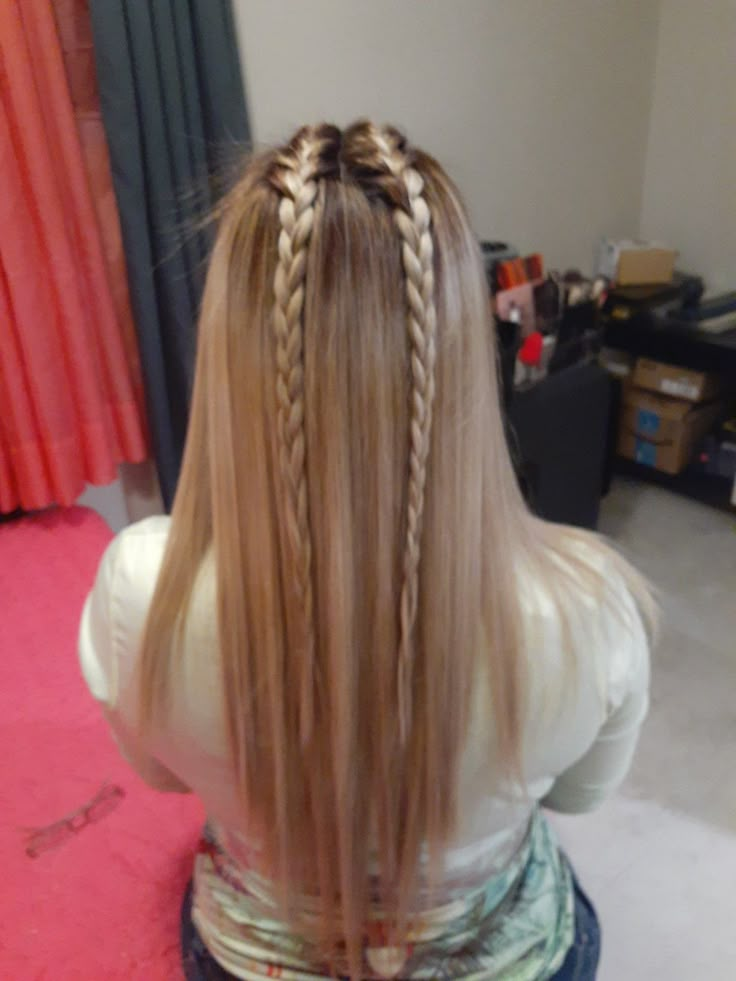 Two braids on top of head To Braids On Top Of Head, Two Braids Hairstyle On Top Of Head, 2 Mini French Braids On Top Of Head, 2 French Braids On Top Of Head, Two Tiny French Braids On Top Of Head, Plait On Top Of Head, Plaits On Top Of Head, Braid Down Center Of Head, 2 Loose French Braids