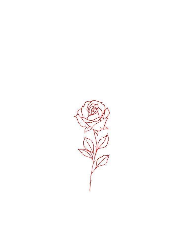 a single rose is drawn in red ink on a white paper with the word love written below it