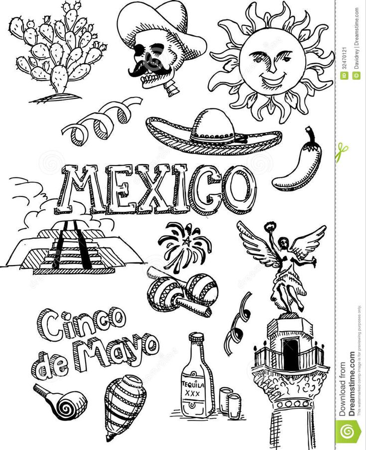 hand drawn mexican symbols in black and white