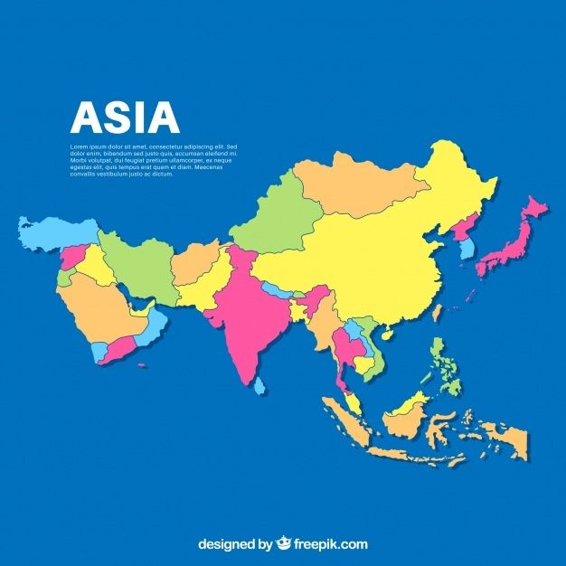 the asia map with colorful colors