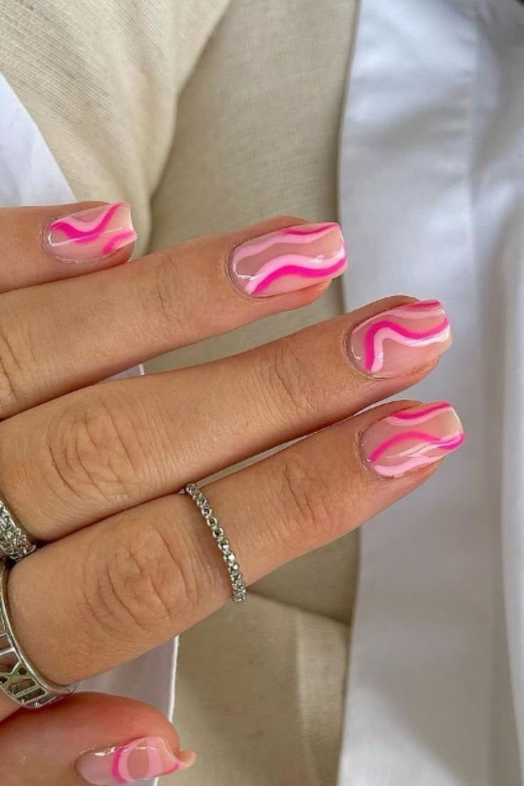 Pink Swirl Nails Coffin, Pink Swirl Nails Short, Nails Acrylic Swirl, Acrylic Swirl Nails, Coffin Swirl Nails, Swirl Nails Acrylic, Swirl Nails Almond, Nails White Swirl, Nails Pink Swirl