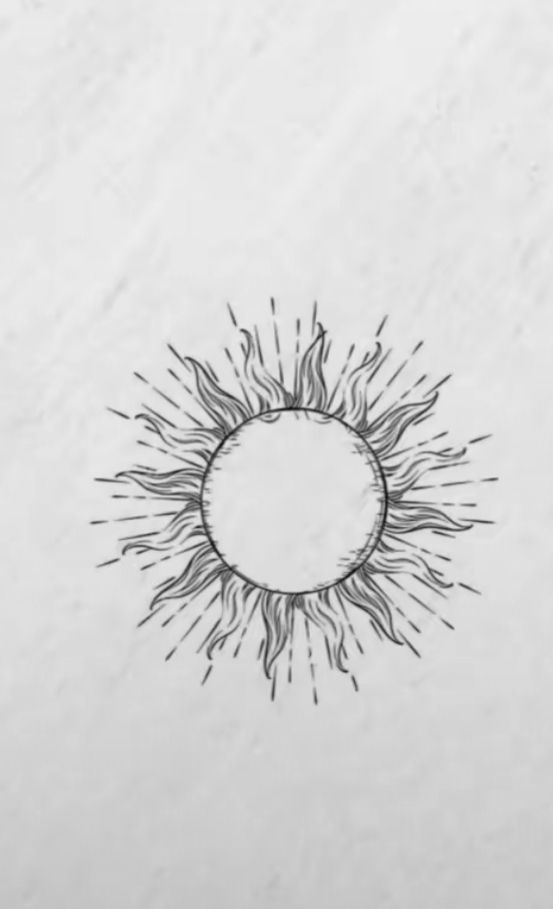 an ink drawing of a sunburst on white paper