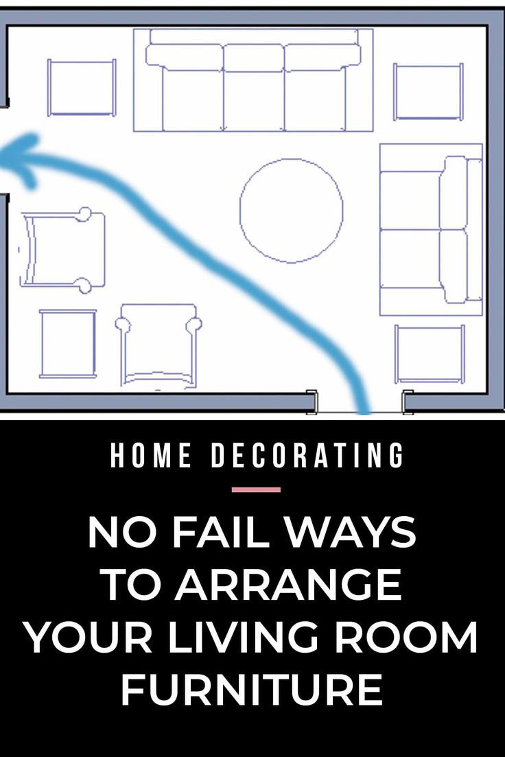 a black and white poster with the words home decorating no fail ways to arrange your living room furniture