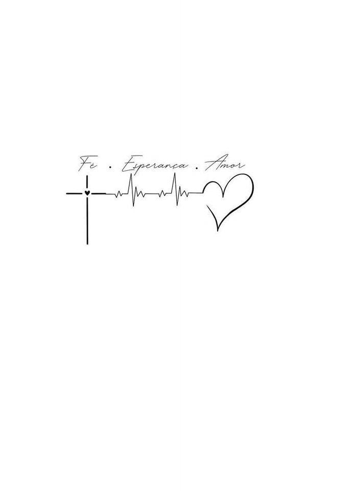 a black and white drawing of a cross with a heart on it's side