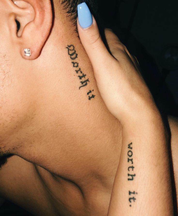 a man with a tattoo on his neck and behind his ear that reads, i love you to the moon and back