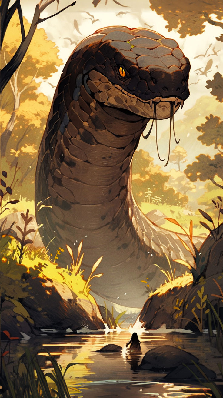 an illustration of a large snake in the water