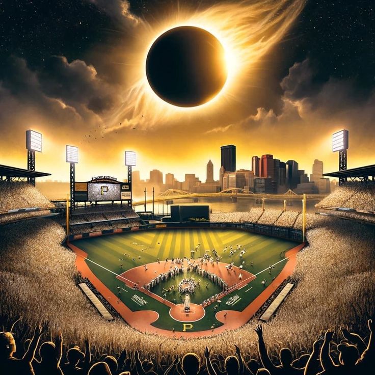 an image of a baseball stadium with the sun in the background