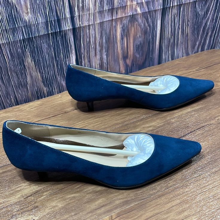 Calvin Klein Diema Suede Women Shoes Size 8m Color Dark Blue New Comes With Original Box Blue Slip-on Office Heels, Blue Slip-on Heels For Work, Blue Slip-on Heels For Office, Blue Court Shoes With Medium Width And Round Toe, Fitted Blue Heels With Removable Insole, Blue Fitted Closed Toe Court Shoes, Fitted Blue Closed Toe Court Shoes, Blue Almond Toe Court Shoes, Blue Slip-on Heels