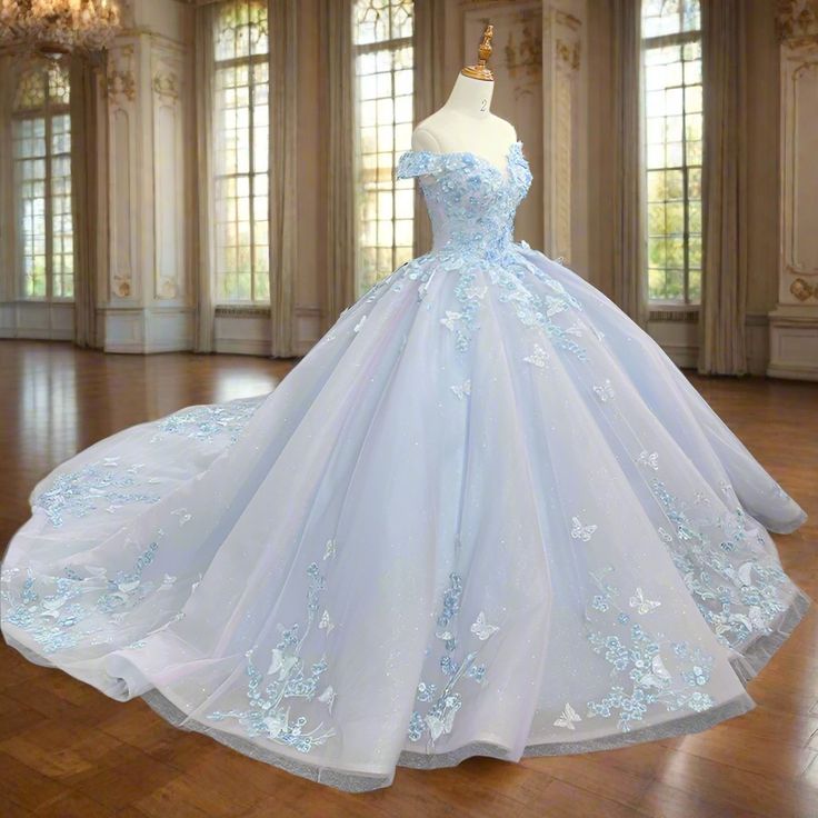 Rapunzel Inspired Wedding Dress, Kotlc Costumes, Light Blue Ballgown, Blue And White Wedding Dress, Baby Blue Wedding Dresses, Bar In Home, Light Blue Quinceanera Dresses, Princess Quinceanera Dresses, Light Blue Wedding Dress