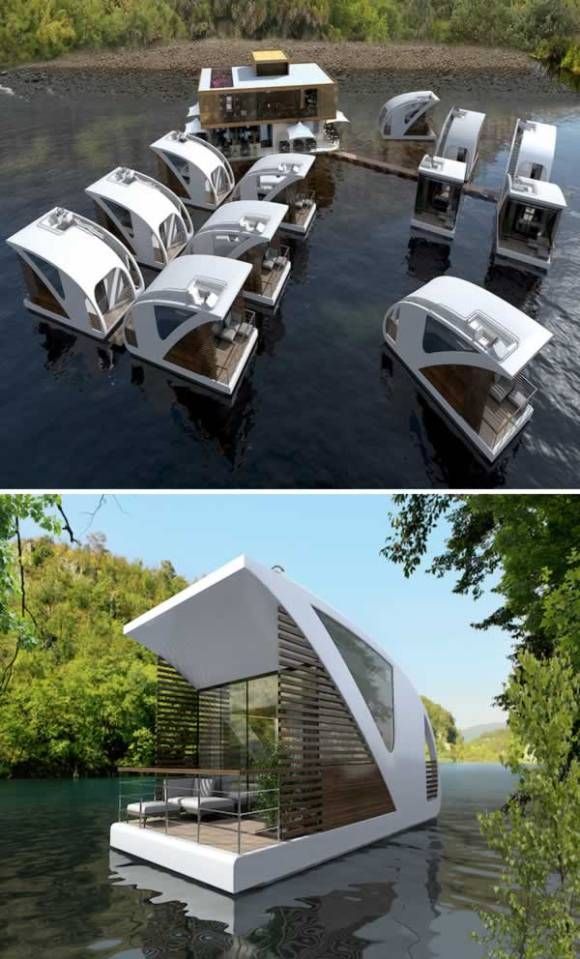 the floating house is designed to look like it's floating on water