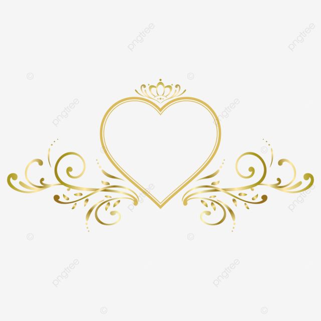 a golden heart with swirls and scrolls in the middle, on a white background