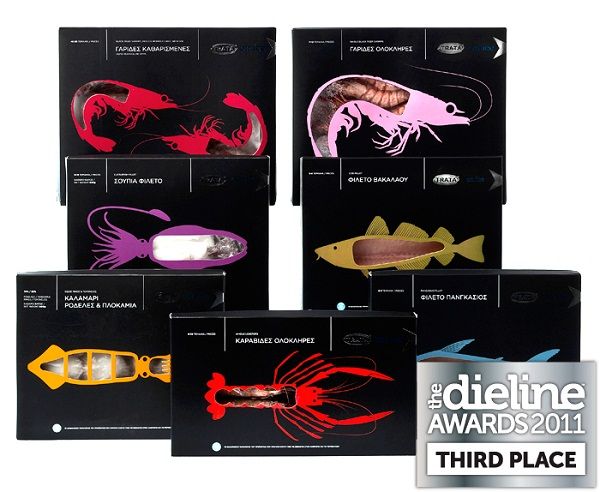 five different types of fish are shown in the packaging for each product, and one is on