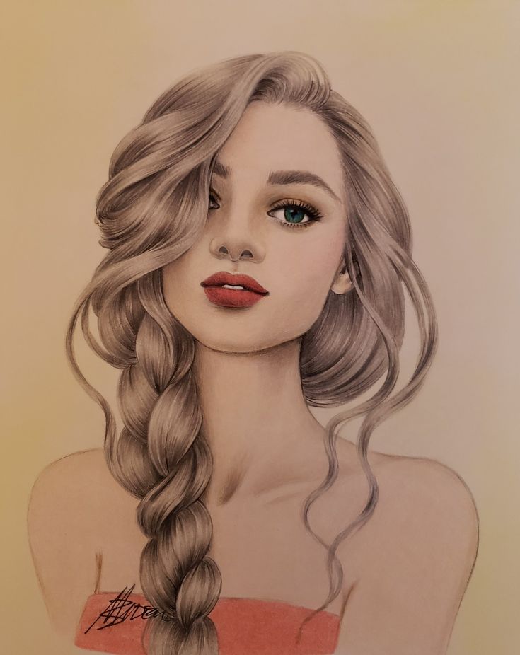 a drawing of a woman with long hair