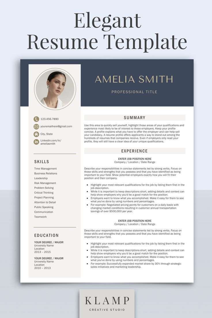 Blue Resume Template With Photo, Modern Resume Template for Word and ...